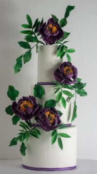 purple peony wedding cake