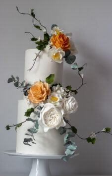 Fondant wedding cake with sugar flowers