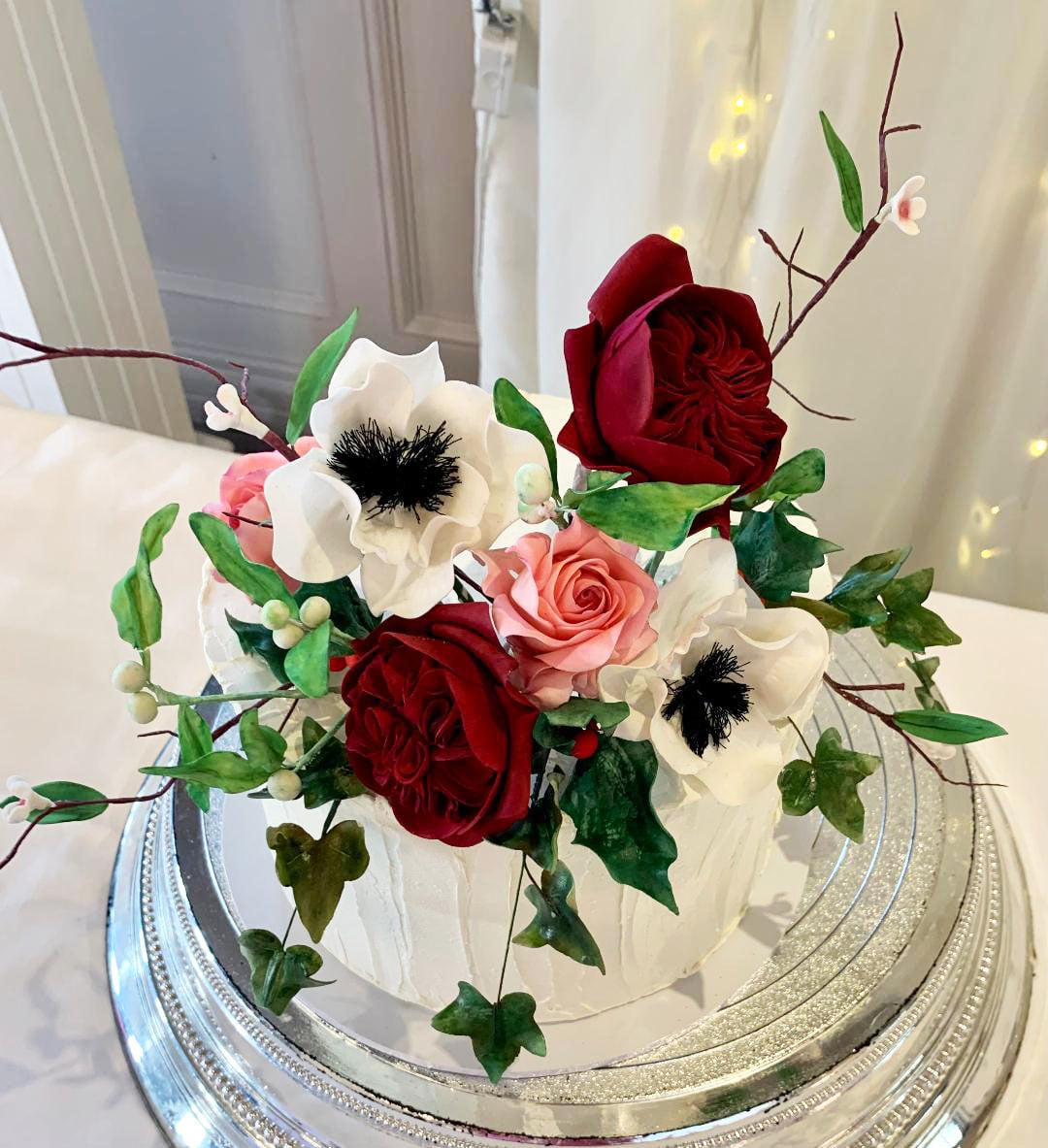 Ganache wedding cake with sugar flowers Clare