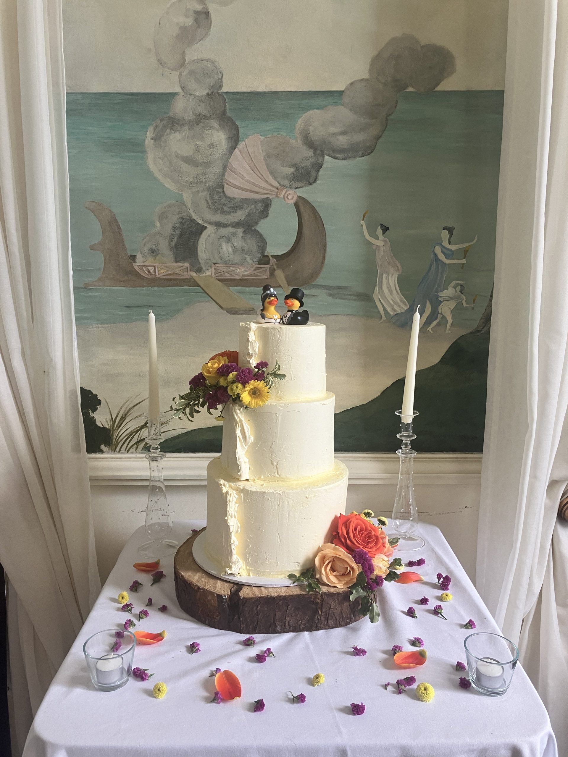 Buttercream wedding cake with fresh flowers tipperary